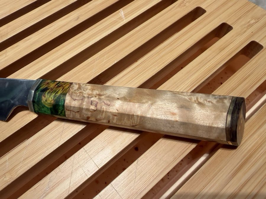 Green poplar burl and paua abalone handle